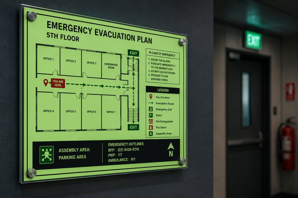 Bescost Printing Offers Glow-in-the-Dark Evacuation Plan Printing for Philippine Business Compliance